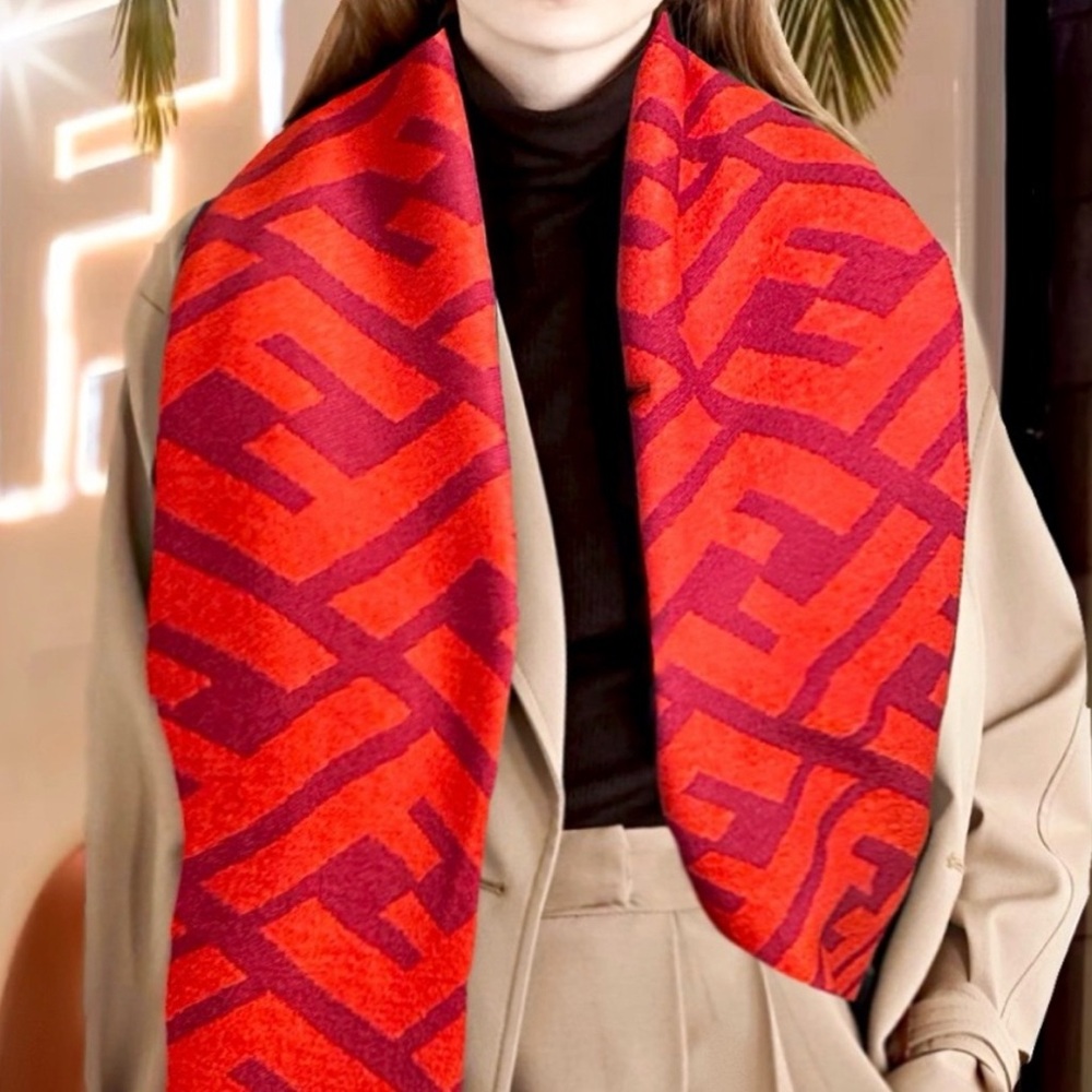 Authentic FENDI Monogram Fringed-Edge Scarf